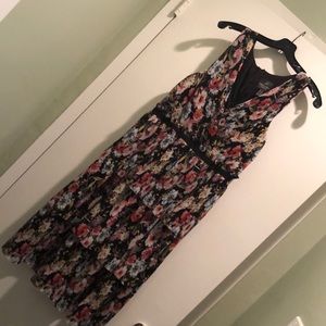 Adrianna Papell black w floral pleated dress, 10